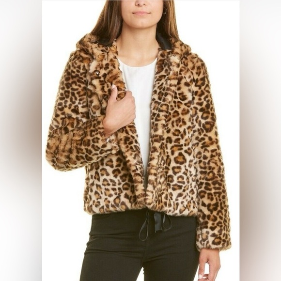 Sandro Paris Leopard Faux Fur Hooded Jacket Size Small - Picture 1 of 12
